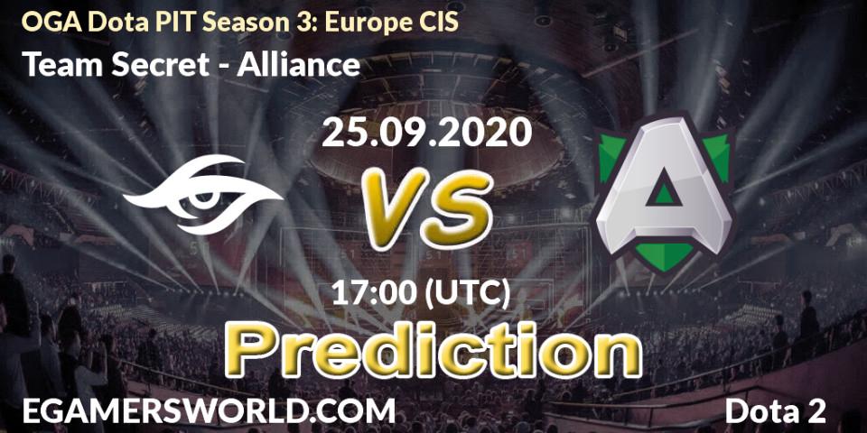 Team Secret - Alliance: ennuste. 25.09.2020 at 16:43, Dota 2, OGA Dota PIT Season 3: Europe CIS