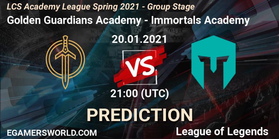 Golden Guardians Academy - Immortals Academy: ennuste. 20.01.21, LoL, LCS Academy League Spring 2021 - Group Stage