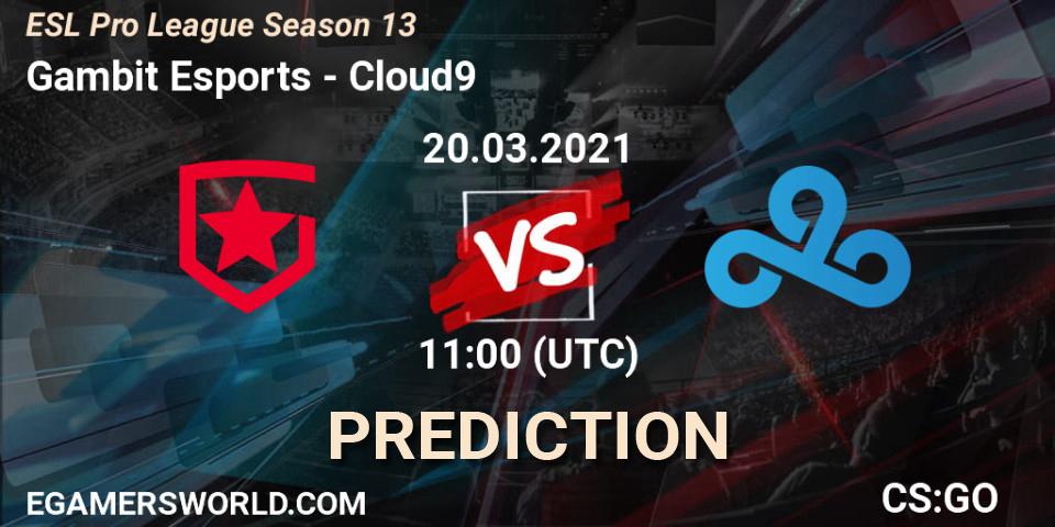Gambit Esports - Cloud9: ennuste. 20.03.2021 at 11:00, Counter-Strike (CS2), ESL Pro League Season 13