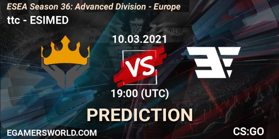 ttc - ESIMED: ennuste. 10.03.2021 at 19:00, Counter-Strike (CS2), ESEA Season 36: Europe - Advanced Division
