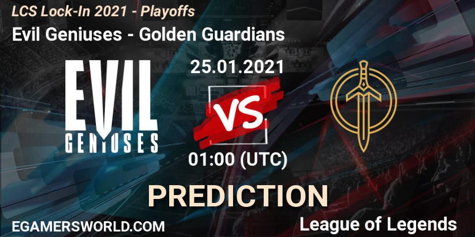 Evil Geniuses - Golden Guardians: ennuste. 24.01.2021 at 20:36, LoL, LCS Lock-In 2021 - Playoffs