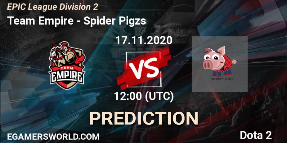 Team Empire - Spider Pigzs: ennuste. 17.11.2020 at 11:07, Dota 2, EPIC League Division 2