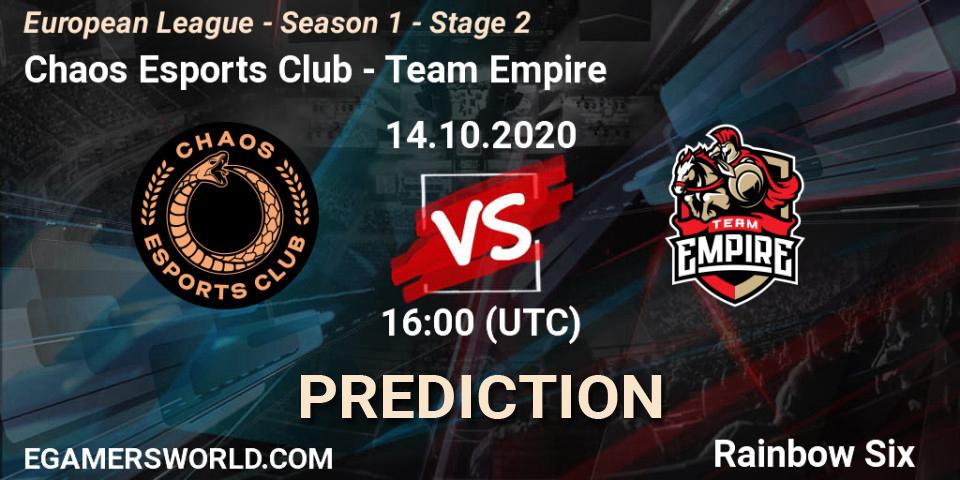 Chaos Esports Club - Team Empire: ennuste. 14.10.20, Rainbow Six, European League - Season 1 - Stage 2