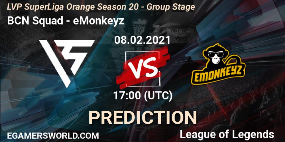 BCN Squad - eMonkeyz: ennuste. 08.02.2021 at 17:00, LoL, LVP SuperLiga Orange Season 20 - Group Stage