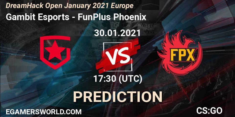 Gambit Esports - FunPlus Phoenix: ennuste. 30.01.2021 at 18:40, Counter-Strike (CS2), DreamHack Open January 2021 Europe
