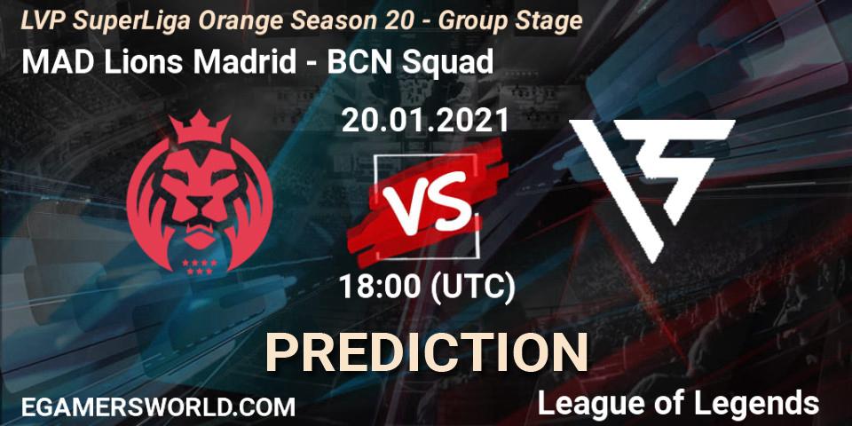 MAD Lions Madrid - BCN Squad: ennuste. 20.01.2021 at 18:00, LoL, LVP SuperLiga Orange Season 20 - Group Stage