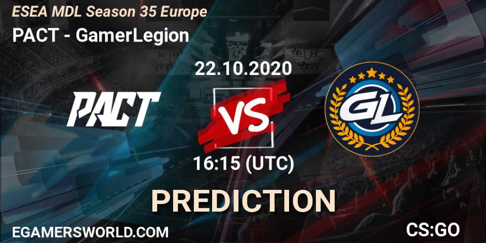 PACT - GamerLegion: ennuste. 22.10.2020 at 16:25, Counter-Strike (CS2), ESEA MDL Season 35 Europe