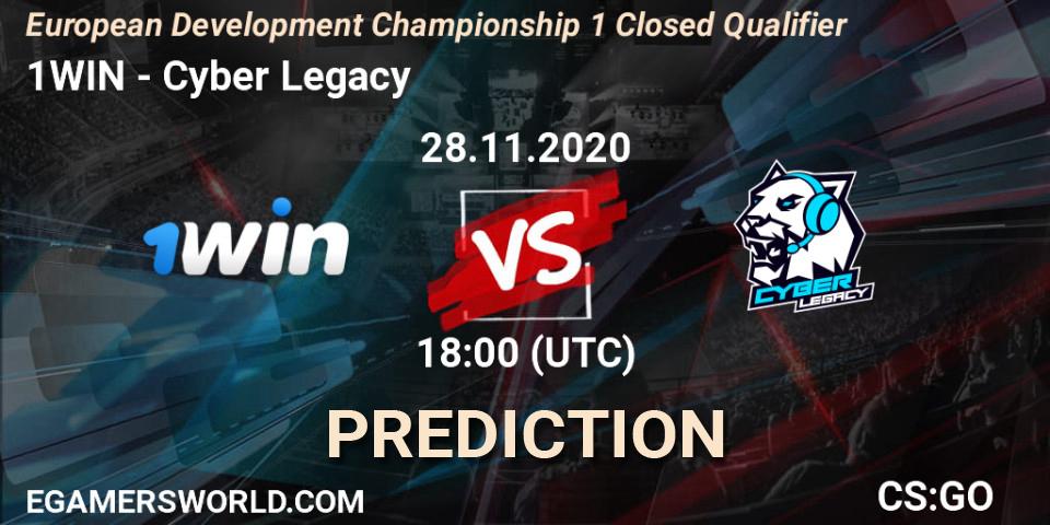 1WIN - Cyber Legacy: ennuste. 28.11.2020 at 19:00, Counter-Strike (CS2), European Development Championship 1 Closed Qualifier