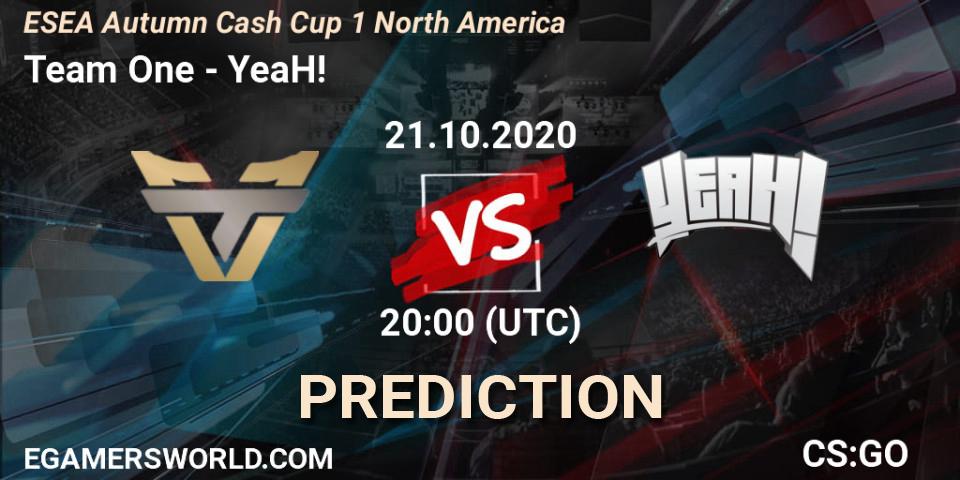 Team One - YeaH!: ennuste. 21.10.2020 at 20:00, Counter-Strike (CS2), ESEA Autumn Cash Cup 1 North America