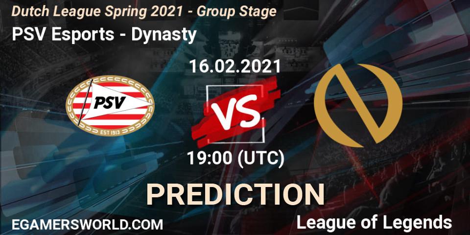 PSV Esports - Dynasty: ennuste. 16.02.2021 at 19:00, LoL, Dutch League Spring 2021 - Group Stage