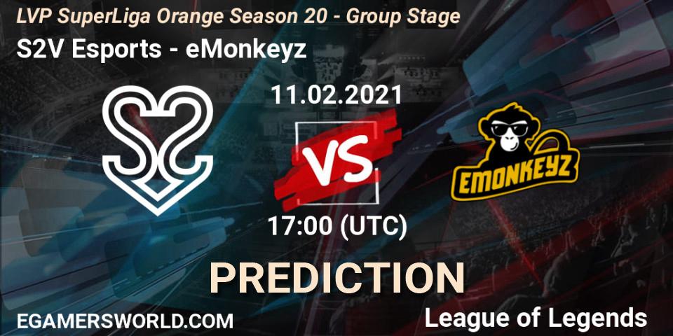 S2V Esports - eMonkeyz: ennuste. 11.02.2021 at 17:00, LoL, LVP SuperLiga Orange Season 20 - Group Stage