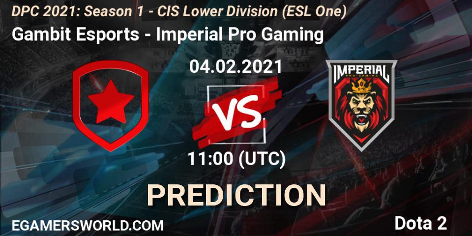 Gambit Esports - Imperial Pro Gaming: ennuste. 04.02.21, Dota 2, ESL One. DPC 2021: Season 1 - CIS Lower Division