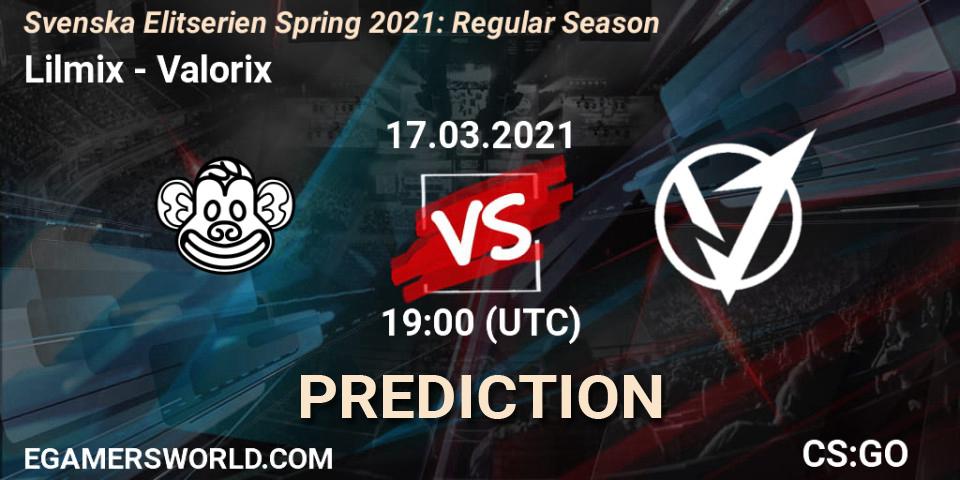 Lilmix - Valorix: ennuste. 17.03.2021 at 19:00, Counter-Strike (CS2), Svenska Elitserien Spring 2021: Regular Season