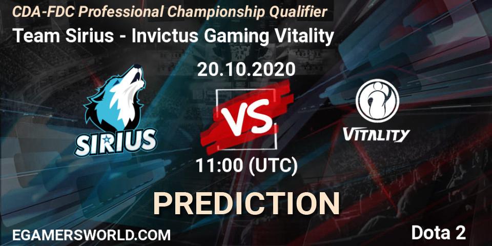 Team Sirius - Invictus Gaming Vitality: ennuste. 20.10.2020 at 11:12, Dota 2, CDA-FDC Professional Championship Qualifier