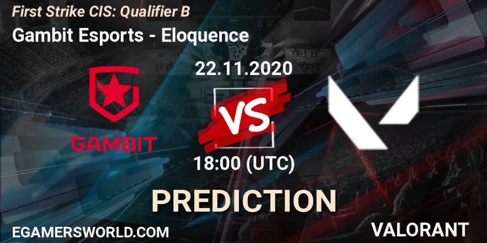 Gambit Esports - Eloquence: ennuste. 22.11.20, VALORANT, First Strike CIS: Qualifier B