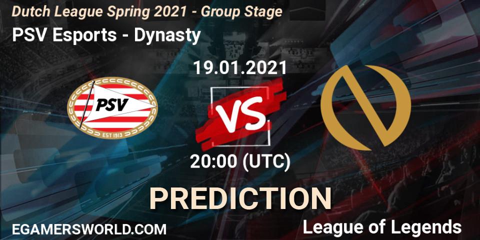 PSV Esports - Dynasty: ennuste. 19.01.2021 at 20:00, LoL, Dutch League Spring 2021 - Group Stage