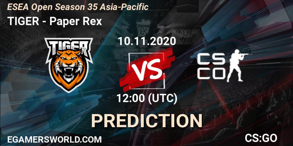 TIGER - Paper Rex: ennuste. 11.11.2020 at 12:00, Counter-Strike (CS2), ESEA Open Season 35 Asia-Pacific