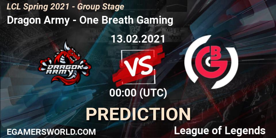 Dragon Army - One Breath Gaming: ennuste. 13.02.2021 at 14:00, LoL, LCL Spring 2021 - Group Stage