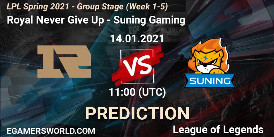 Royal Never Give Up - Suning Gaming: ennuste. 14.01.2021 at 11:00, LoL, LPL Spring 2021 - Group Stage (Week 1-5)