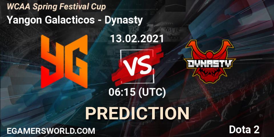 Yangon Galacticos - Dynasty: ennuste. 13.02.2021 at 06:30, Dota 2, WCAA Spring Festival Cup