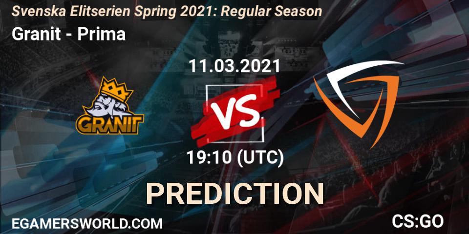 Granit - Prima: ennuste. 11.03.2021 at 19:10, Counter-Strike (CS2), Svenska Elitserien Spring 2021: Regular Season