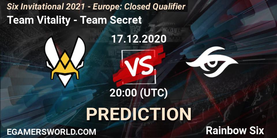 Team Vitality - Team Secret: ennuste. 17.12.2020 at 20:00, Rainbow Six, Six Invitational 2021 - Europe: Closed Qualifier