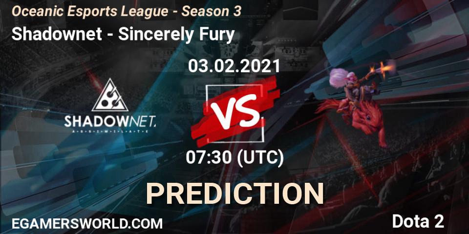 Shadownet - Sincerely Fury: ennuste. 03.02.2021 at 09:14, Dota 2, Oceanic Esports League - Season 3