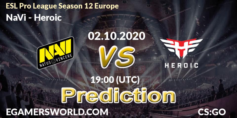 NaVi - Heroic: ennuste. 02.10.2020 at 19:15, Counter-Strike (CS2), ESL Pro League Season 12 Europe
