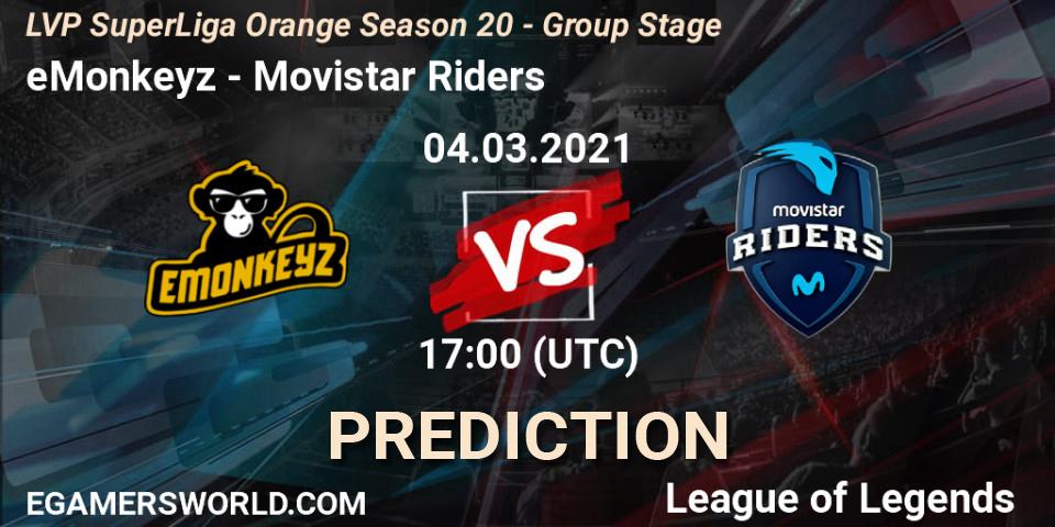 eMonkeyz - Movistar Riders: ennuste. 04.03.2021 at 17:00, LoL, LVP SuperLiga Orange Season 20 - Group Stage