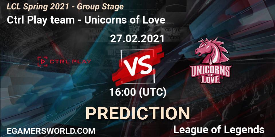 Ctrl Play team - Unicorns of Love: ennuste. 27.02.2021 at 16:30, LoL, LCL Spring 2021 - Group Stage