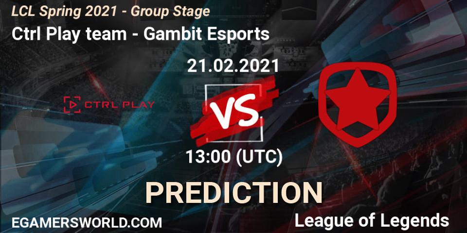 Ctrl Play team - Gambit Esports: ennuste. 21.02.2021 at 13:00, LoL, LCL Spring 2021 - Group Stage