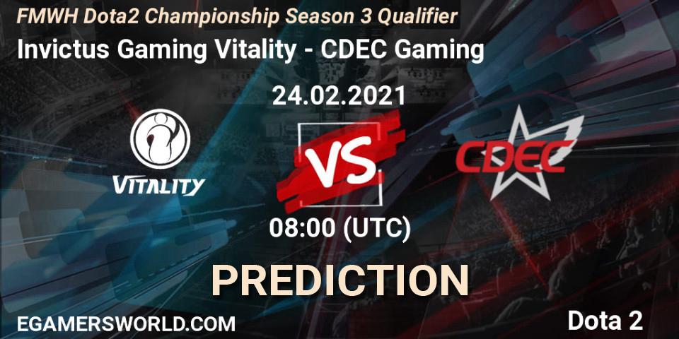 Invictus Gaming Vitality - CDEC Gaming: ennuste. 24.02.21, Dota 2, FMWH Dota2 Championship Season 3 Qualifier