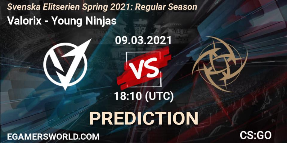Valorix - Young Ninjas: ennuste. 09.03.2021 at 18:10, Counter-Strike (CS2), Svenska Elitserien Spring 2021: Regular Season