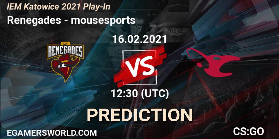 Renegades - mousesports: ennuste. 16.02.21, CS2 (CS:GO), IEM Katowice 2021 Play-In