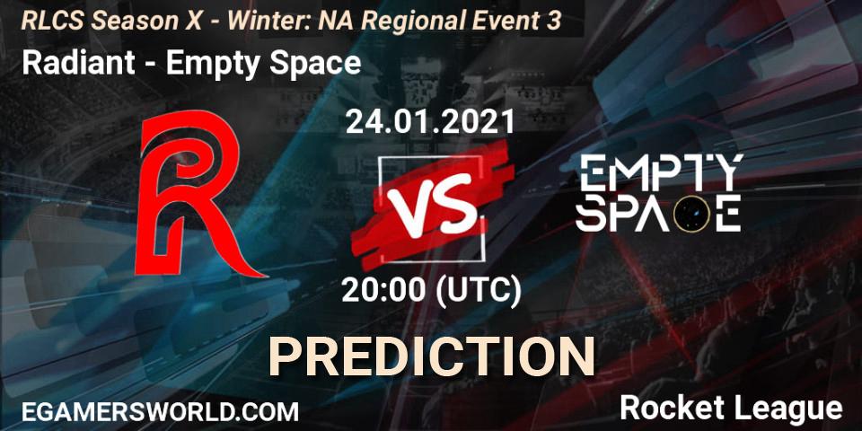Radiant - Empty Space: ennuste. 24.01.2021 at 20:00, Rocket League, RLCS Season X - Winter: NA Regional Event 3