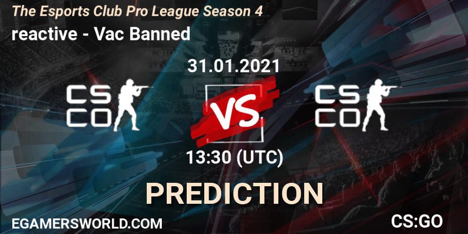 reactive - Vac Banned: ennuste. 31.01.2021 at 13:30, Counter-Strike (CS2), The Esports Club Pro League Season 4