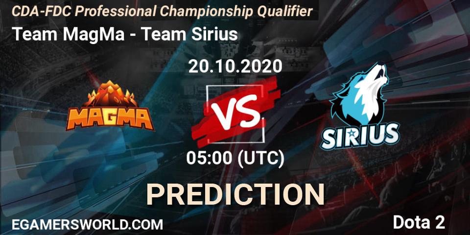 Team MagMa - Team Sirius: ennuste. 20.10.2020 at 05:01, Dota 2, CDA-FDC Professional Championship Qualifier