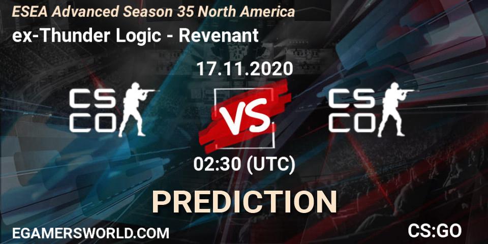 ex-Thunder Logic - Revenant: ennuste. 18.11.2020 at 02:30, Counter-Strike (CS2), ESEA Advanced Season 35 North America
