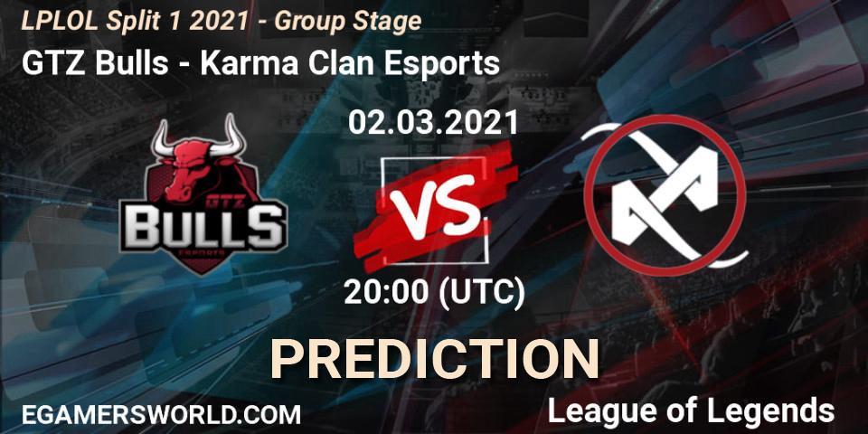 GTZ Bulls - Karma Clan Esports: ennuste. 02.03.2021 at 20:00, LoL, LPLOL Split 1 2021 - Group Stage