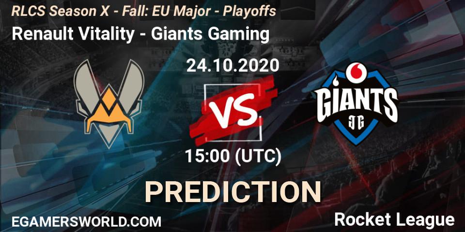 Renault Vitality - Giants Gaming: ennuste. 24.10.2020 at 15:00, Rocket League, RLCS Season X - Fall: EU Major - Playoffs