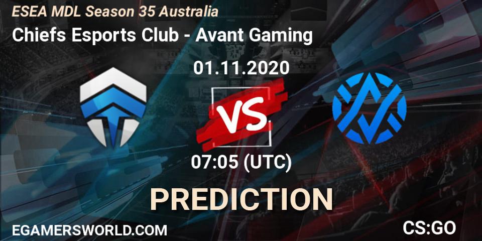 Chiefs Esports Club - Avant Gaming: ennuste. 01.11.2020 at 07:05, Counter-Strike (CS2), ESEA MDL Season 35 Australia