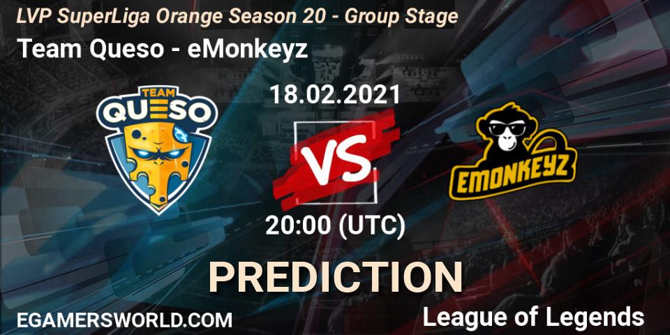 Team Queso - eMonkeyz: ennuste. 18.02.21, LoL, LVP SuperLiga Orange Season 20 - Group Stage