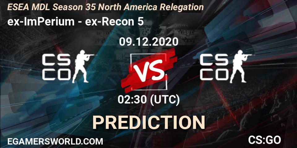 ex-ImPerium - ex-Recon 5: ennuste. 09.12.2020 at 02:30, Counter-Strike (CS2), ESEA MDL Season 35 North America Relegation