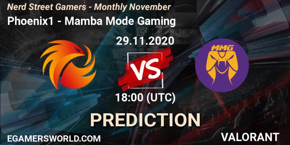Phoenix1 - Mamba Mode Gaming: ennuste. 29.11.2020 at 18:00, VALORANT, Nerd Street Gamers - Monthly November