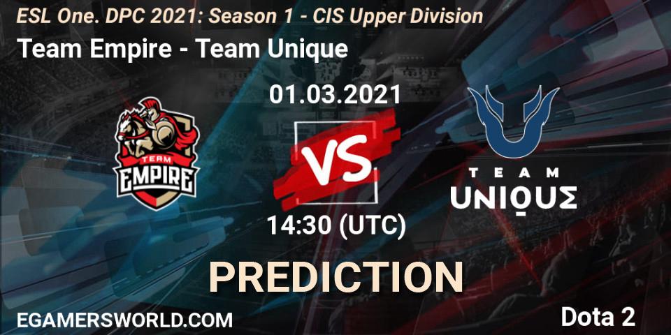 Team Empire - Team Unique: ennuste. 28.02.2021 at 14:29, Dota 2, ESL One. DPC 2021: Season 1 - CIS Upper Division
