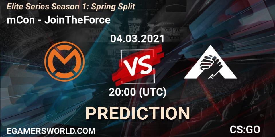mCon - JoinTheForce: ennuste. 04.03.2021 at 20:00, Counter-Strike (CS2), Elite Series Season 1: Spring Split