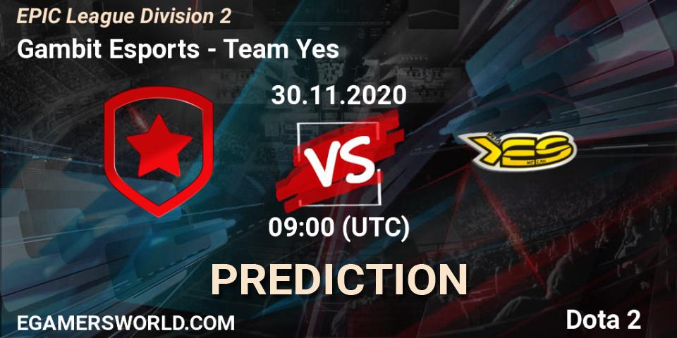 Gambit Esports - Team Yes: ennuste. 30.11.20, Dota 2, EPIC League Division 2