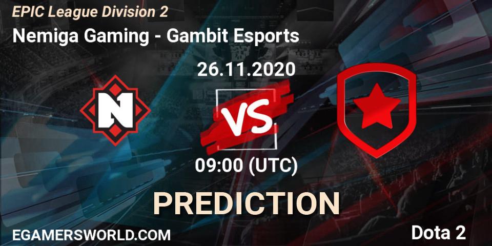 Nemiga Gaming - Gambit Esports: ennuste. 26.11.20, Dota 2, EPIC League Division 2