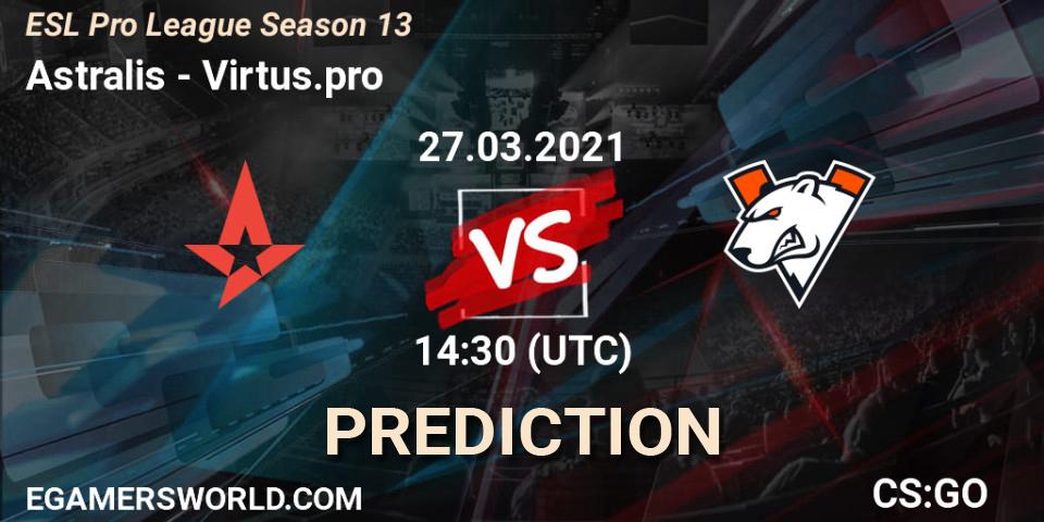 Astralis - Virtus.pro: ennuste. 27.03.2021 at 14:30, Counter-Strike (CS2), ESL Pro League Season 13