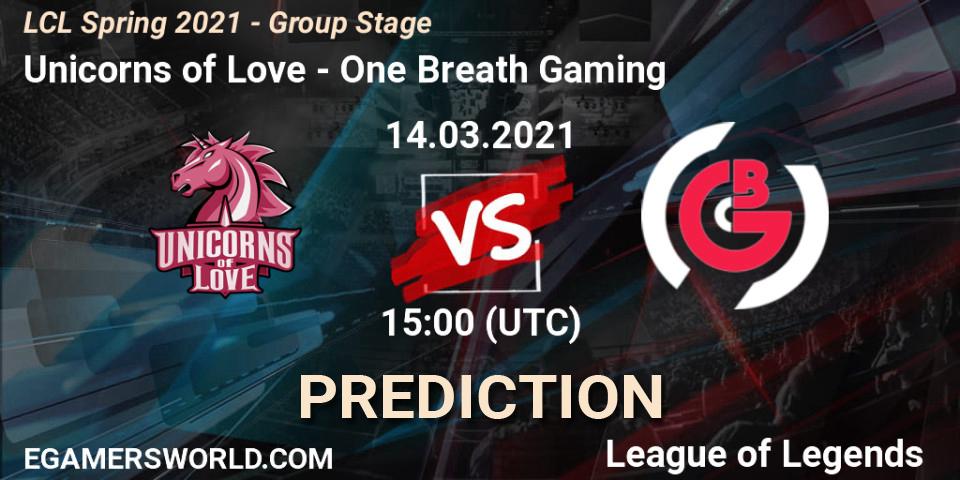 Unicorns of Love - One Breath Gaming: ennuste. 14.03.2021 at 15:00, LoL, LCL Spring 2021 - Group Stage
